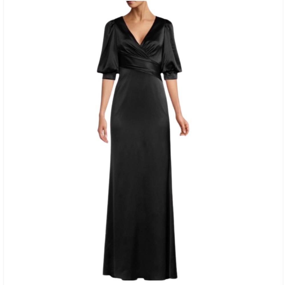 NWT-Aidan Mattox Puff Sleeve Satin Gown - Picture 2 of 10